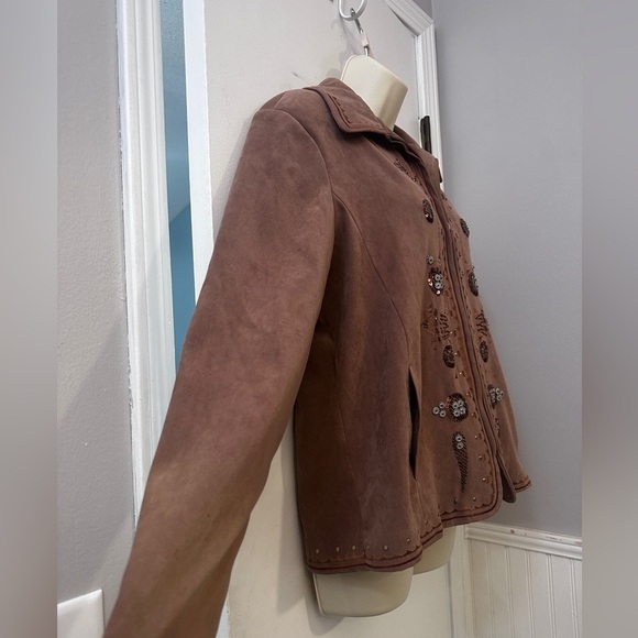 Vintage Allison Daley Women’s 10 Brown Embroidered Zip Jacket Sequins + Pockets - Picture 6 of 14